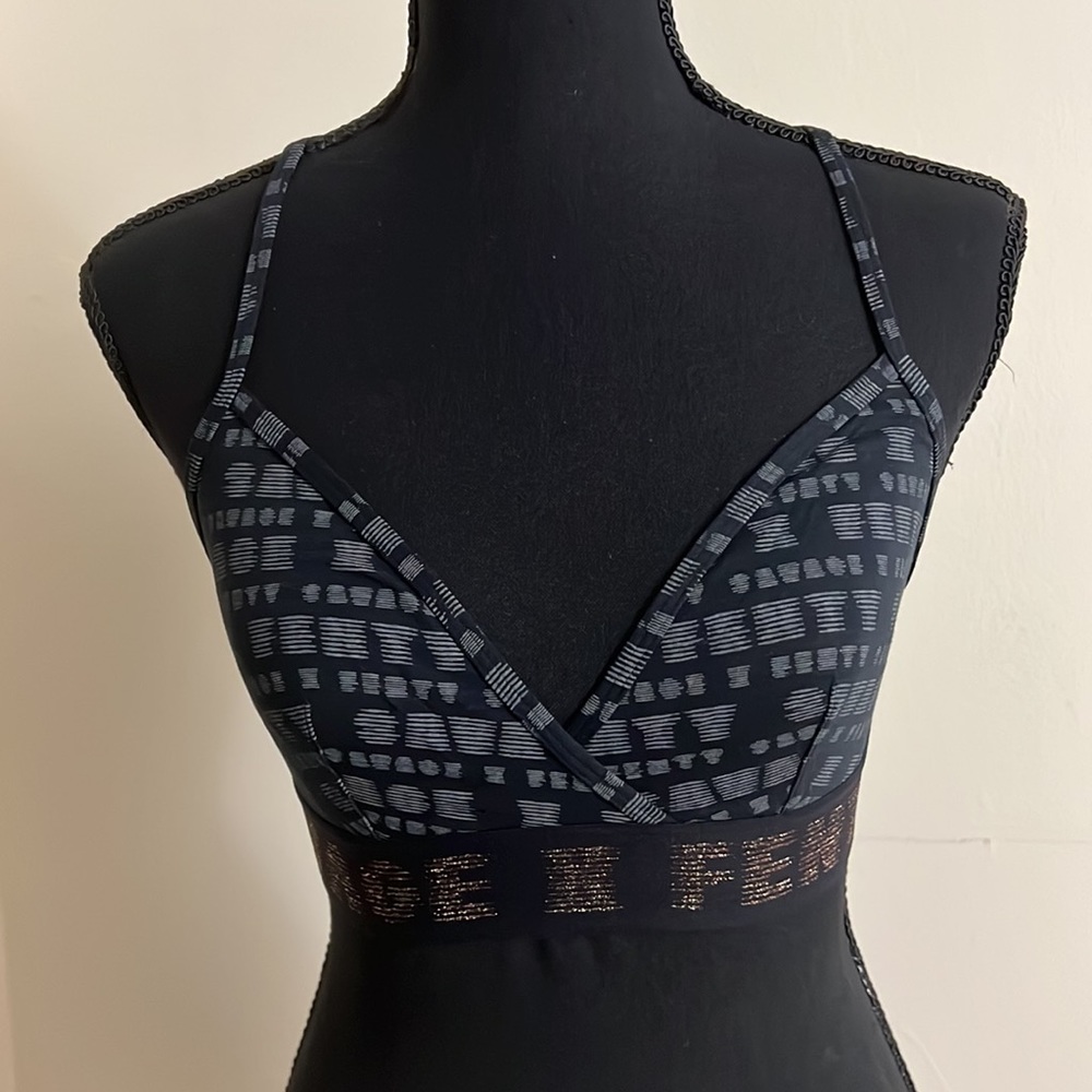 🆕SAVAGE X FENTY Black/White/Gold Bralette - Size: M - Picture 4 of 7